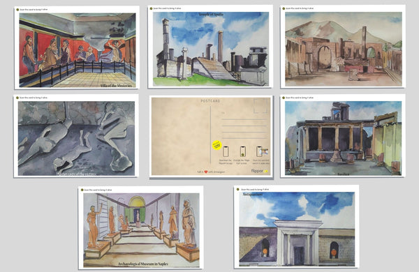 FlippAR's ' Ancient city of Pompeii ' postcards in augmented reality- Set 1 (pack of 8)