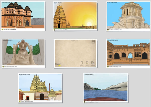 FlippAR Hampi postcards covering iconic places, interactive augmented reality (Set 2) (Pack of 7)